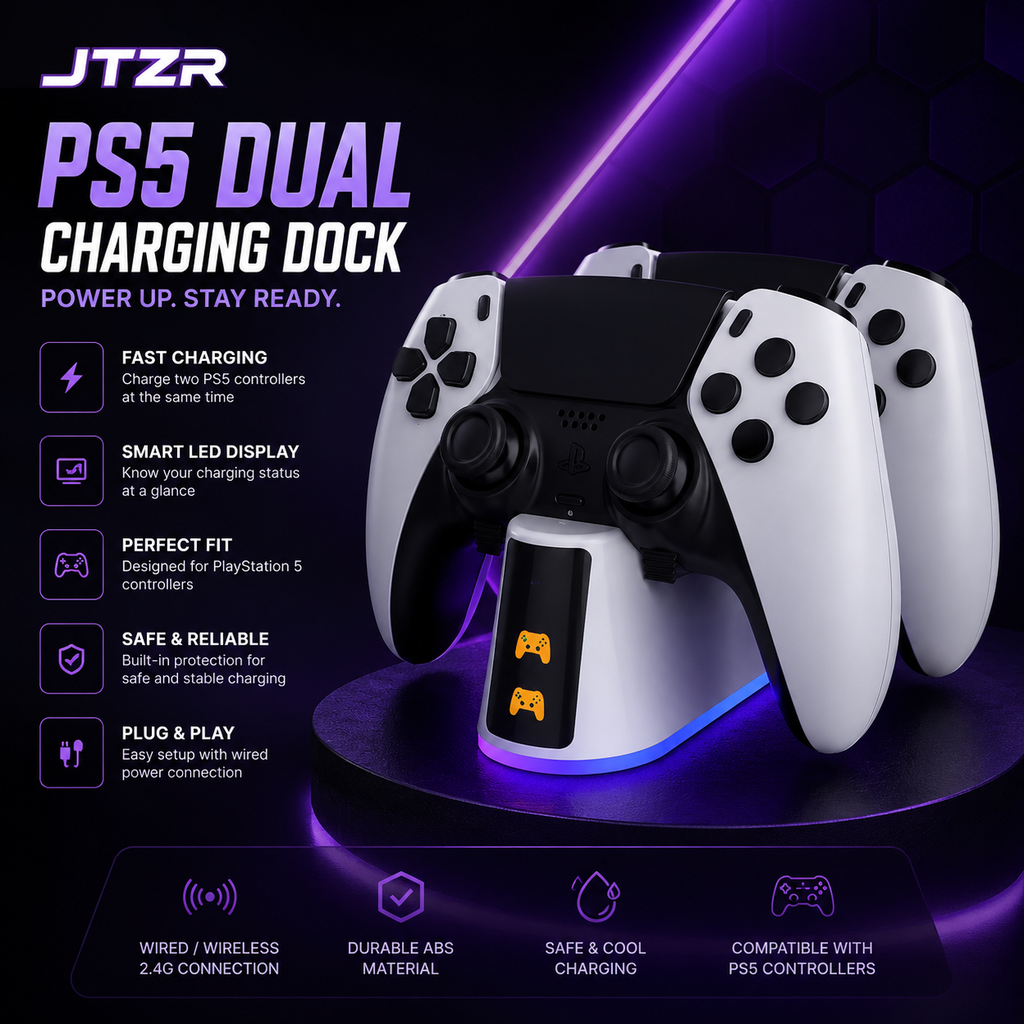 JTZR PS5 Dual Controller Charging Dock