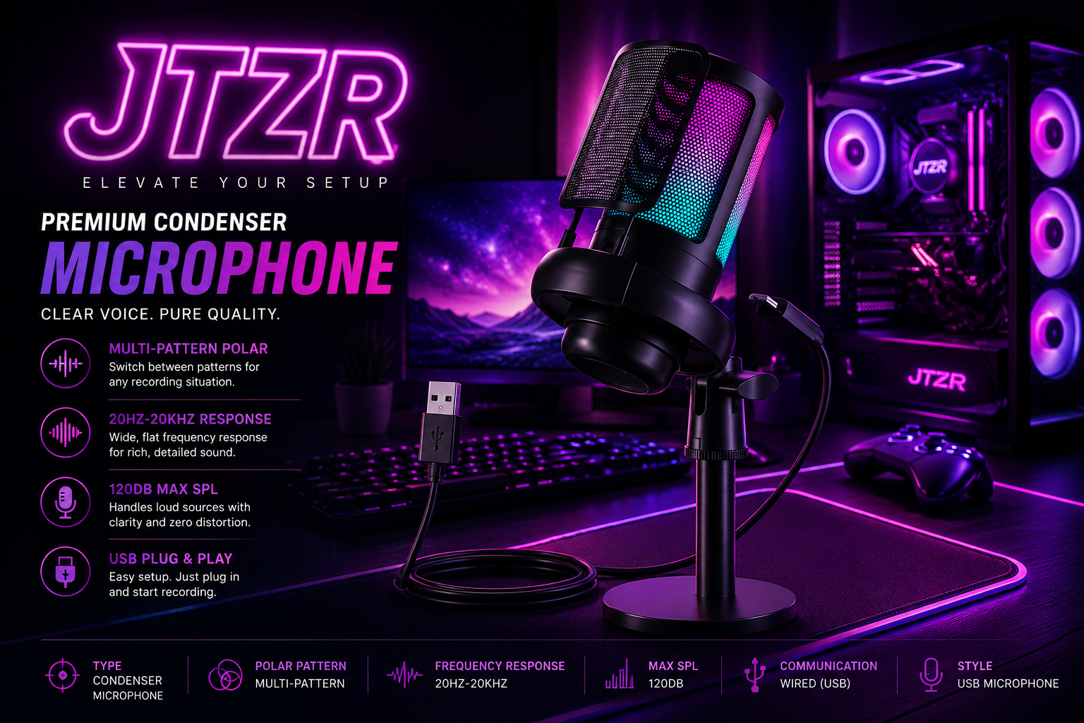 RGB USB Condenser Gaming Microphone